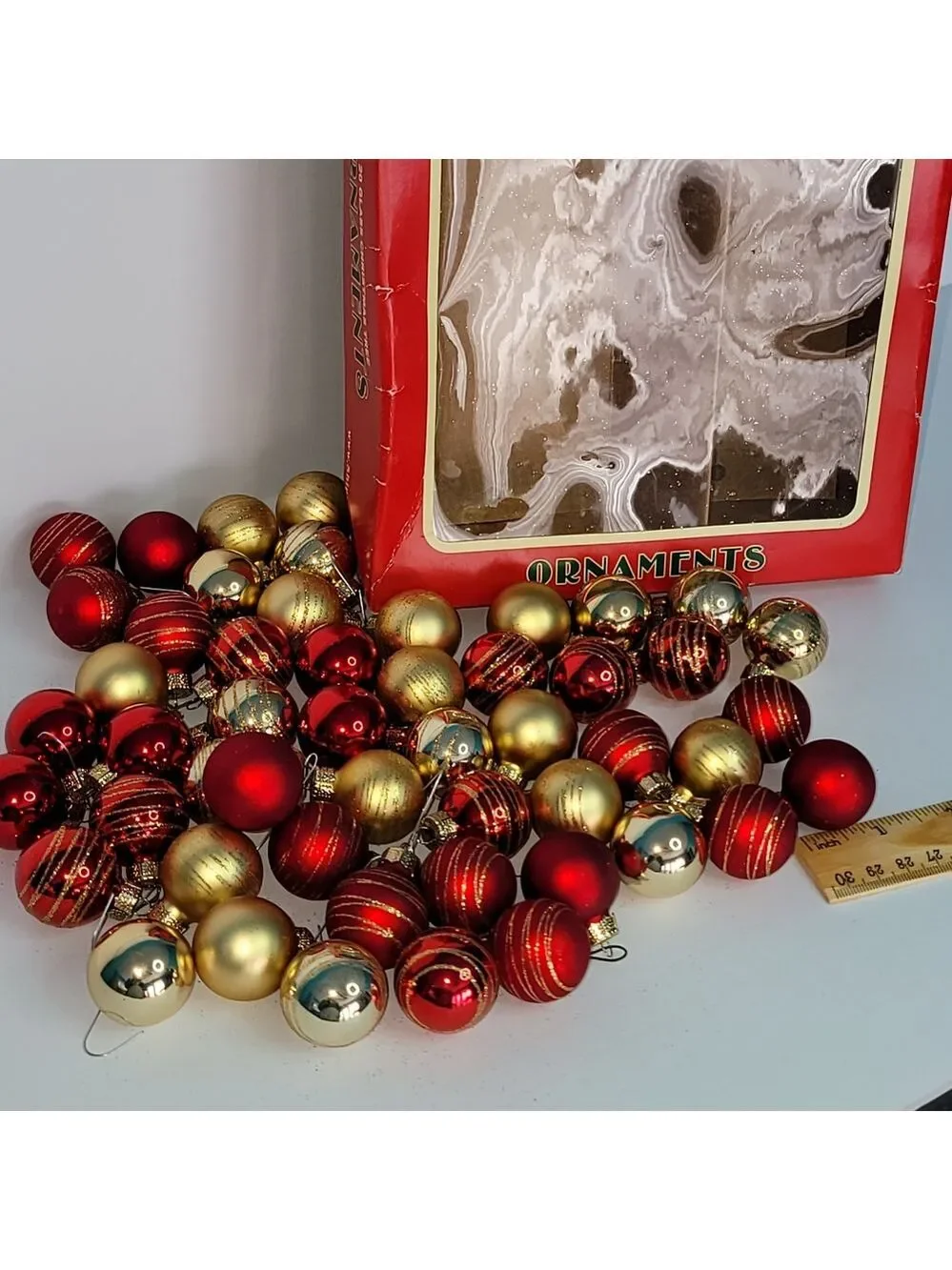 Christopher Radko SHINY BRITE 50 Mini CHRISTMAS ORNAMENTS Red Gold Glitter